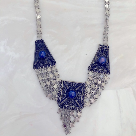 Silver and lapis vintage necklace hand made in Israel - Picture 1 of 4